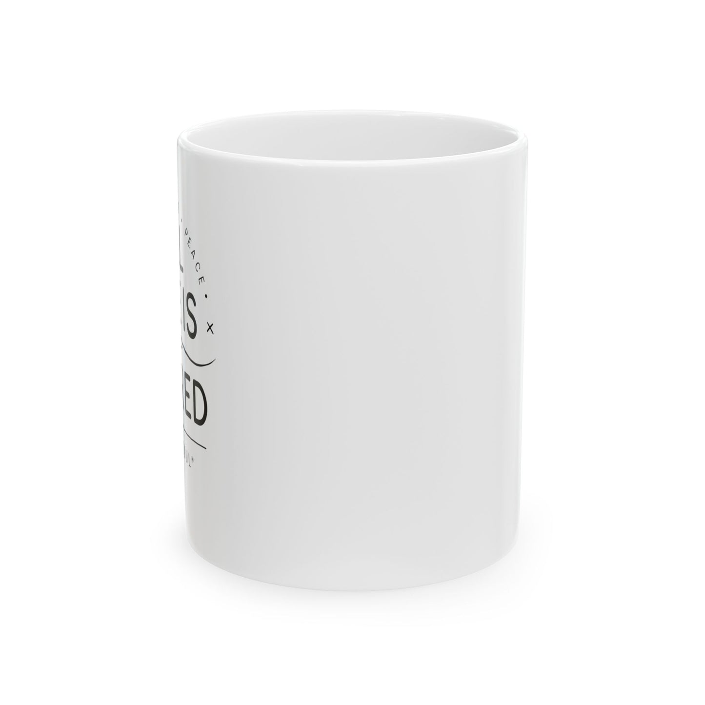 Side angle of the sacred life quote mug, perfect for mindful mornings and deep conversations.