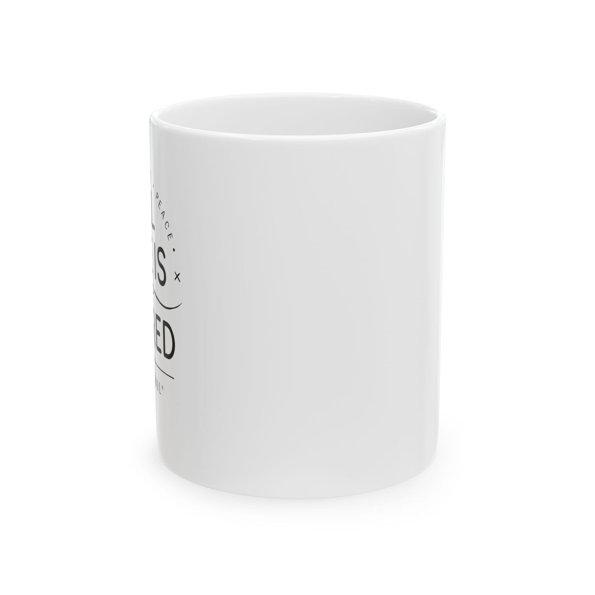 Side angle of the sacred life quote mug, perfect for mindful mornings and deep conversations.