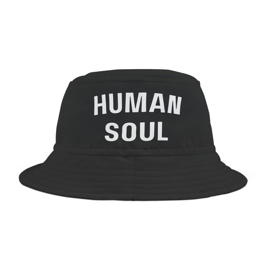 Black Bucket Hat with White Human Soul Design