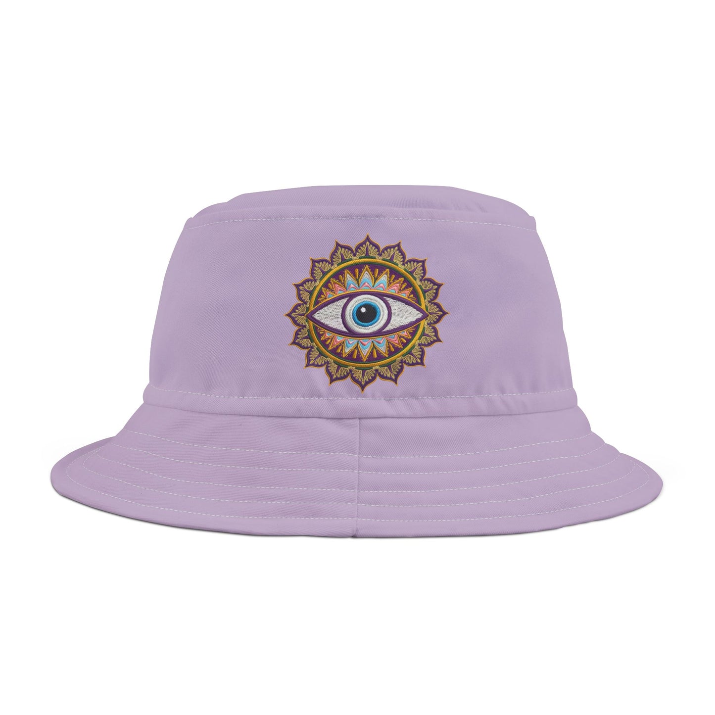 Purple Bucket Hat with Faux Embroidered Third Eye Mandala