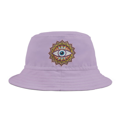 Purple Bucket Hat with Faux Embroidered Third Eye Mandala