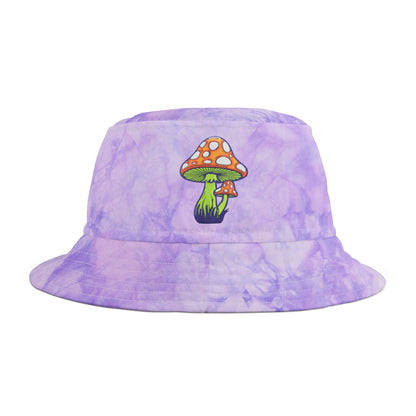 Bucket Hat - Faux Embroidered Magic Mushroom Purple Tie Dye