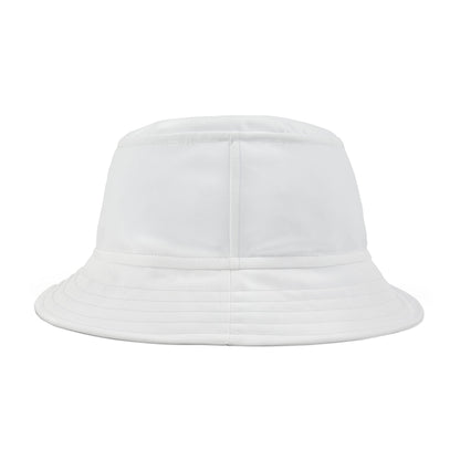 Bucket Hat - Faux Embroidered Hummingbird, White Hat