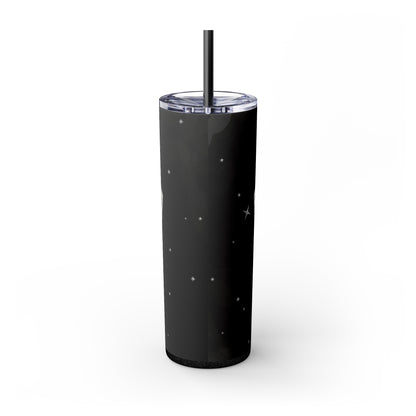 Luna Moth and Cosmic Moon Tumbler - 20oz Skinny Design with Straw, Travel Mug - Back View