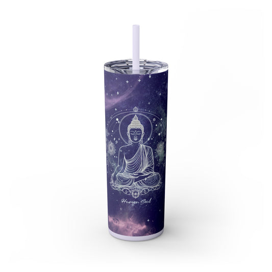 Celestial Buddha Tumbler - 20oz Skinny Design with Straw, Travel Mug - Glitter Lilac