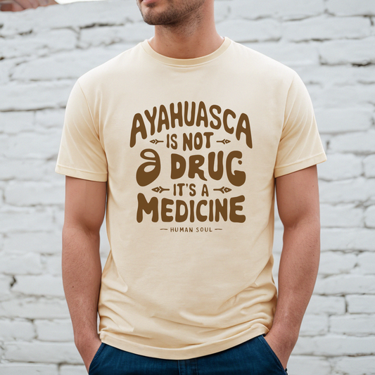 Ayahuasca T-Shirt for Men with Plant Medicine Quote in Brown Boho Text
