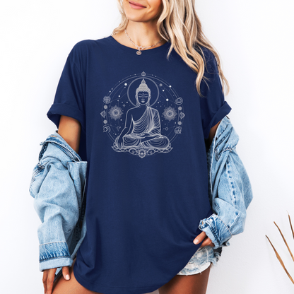 Celestial Buddha T-Shirt with Cosmic Elements