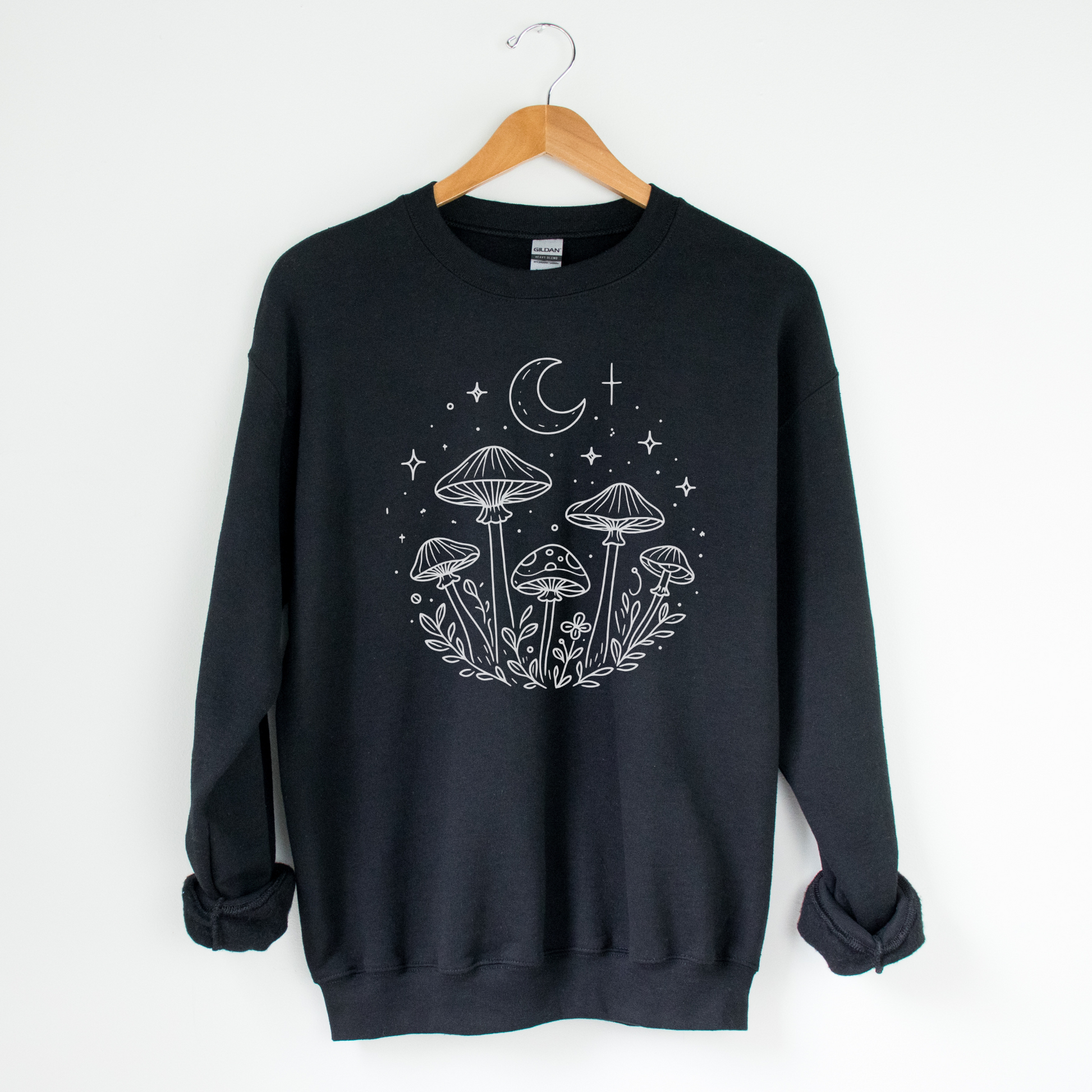 Celestial Magic Mushrooms with Crescent Moon and Stars Oversized Sweatshirt