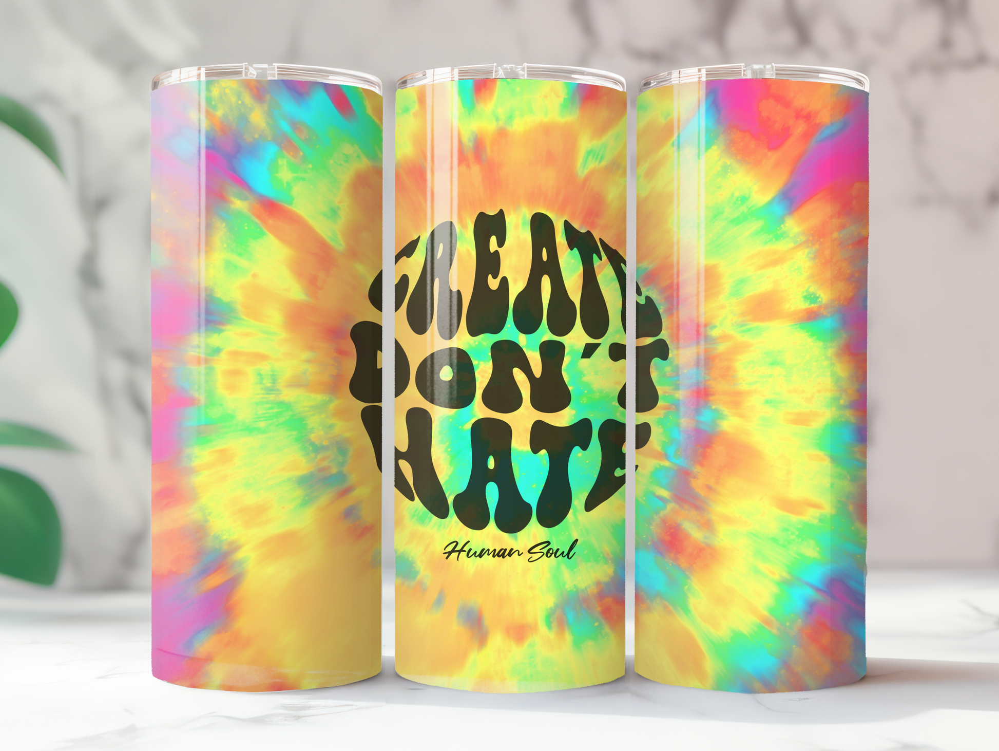 Create Don't Hate, Tie Dye Hippie 20oz Skinny Design with Straw, Travel Mug