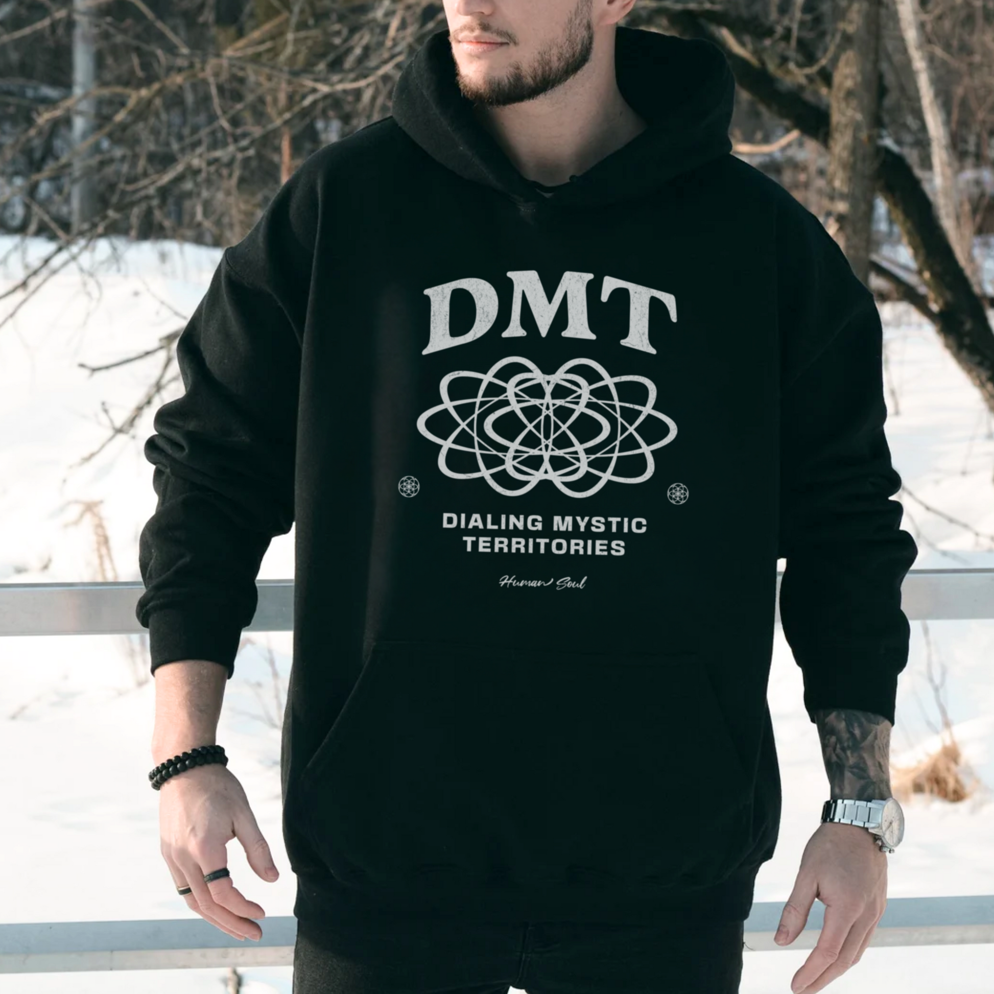 DMT Dialing Mystic Territories Psychedelic Hoodie for men.