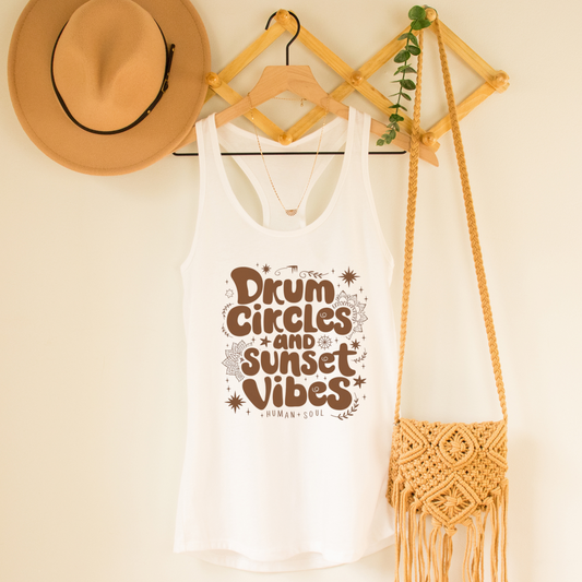 Drum Circles and Sunset Vibes Racerback Tank