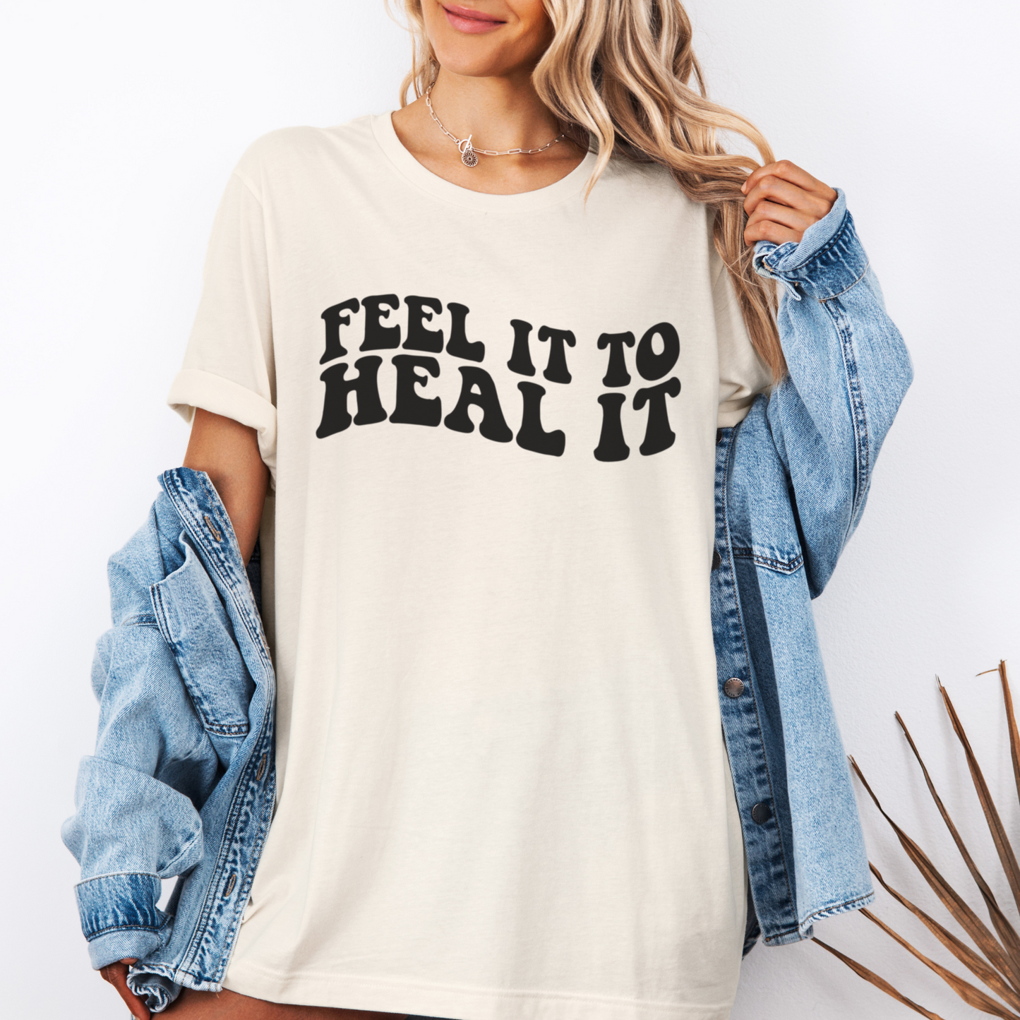Feel It to Heal It Retro Wavy Text T-Shirt