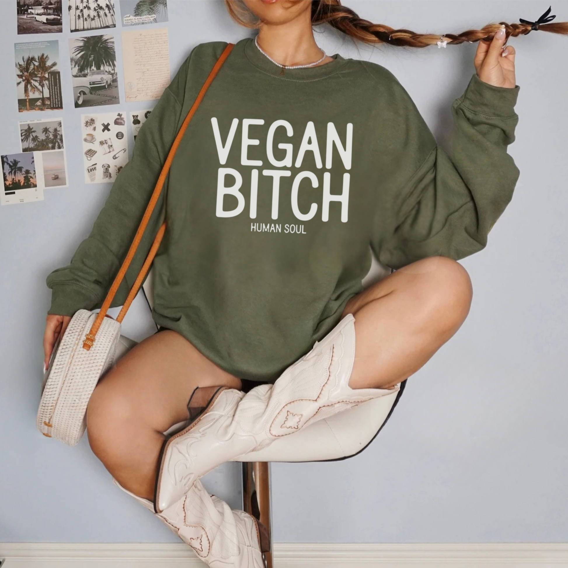 Funny Vegan Bitch Sweatshirt with bold, cheeky text design