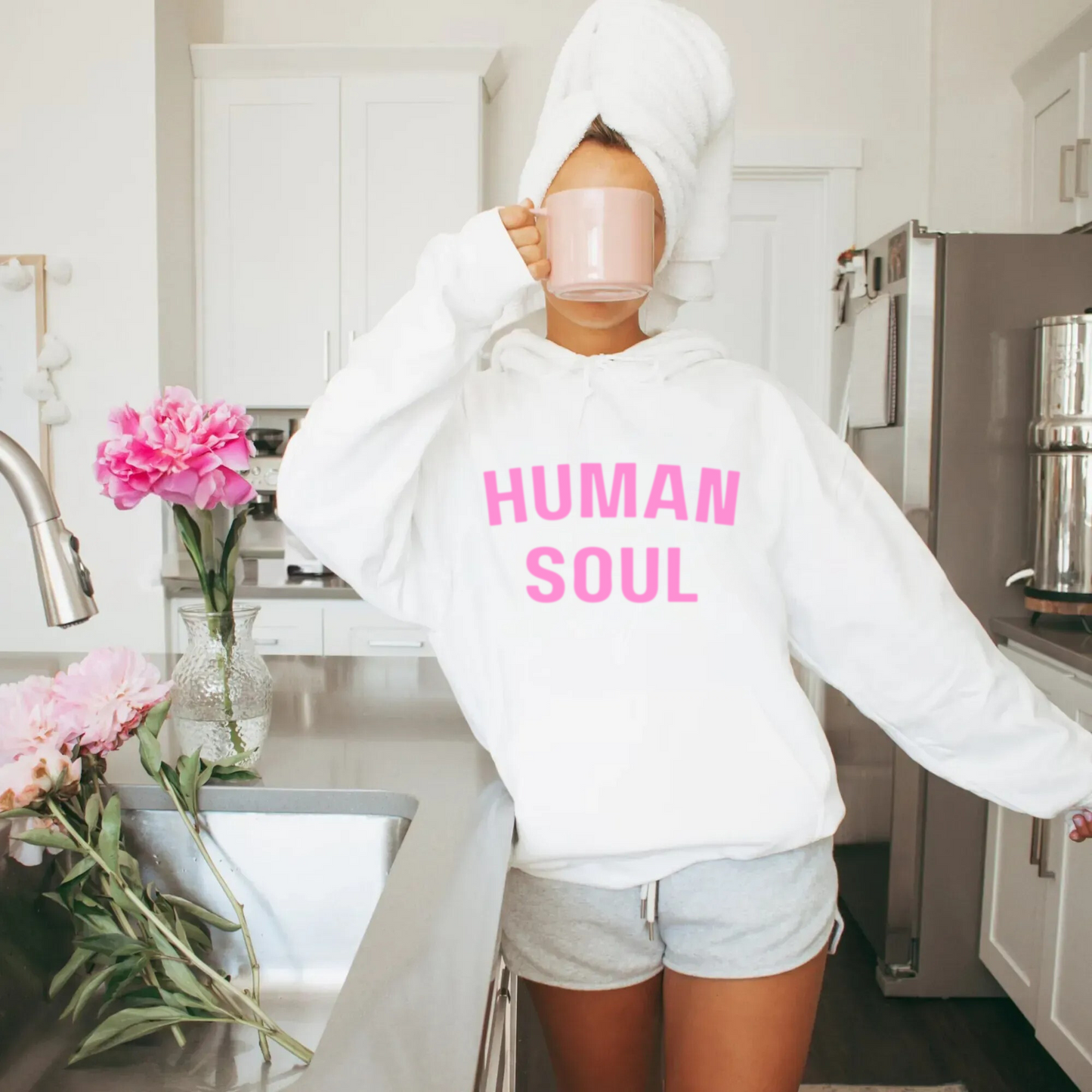 Human Soul Hoodie – Pink Letter Logo Hoodie