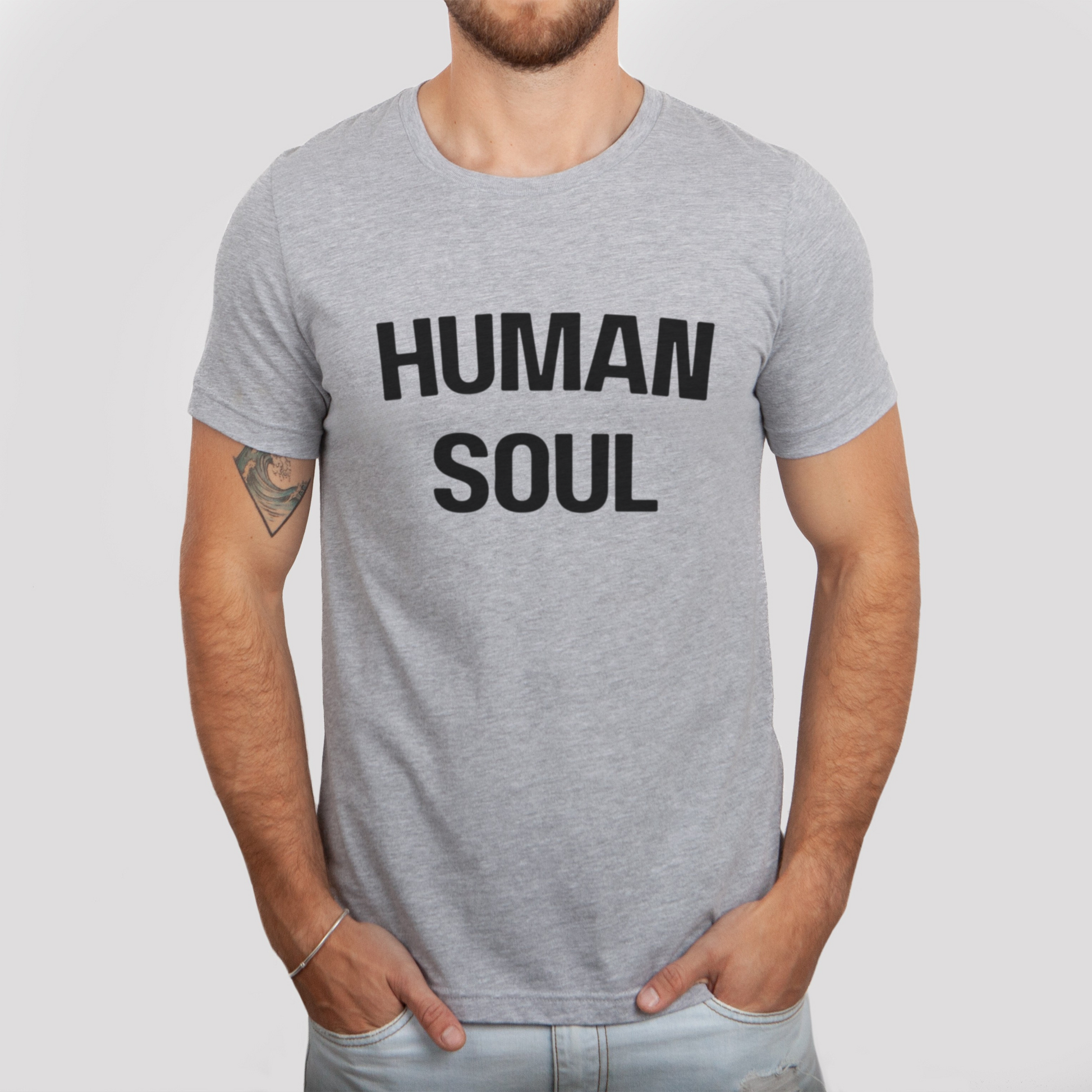 Front view of Human Soul Black Logo mens t-shirt