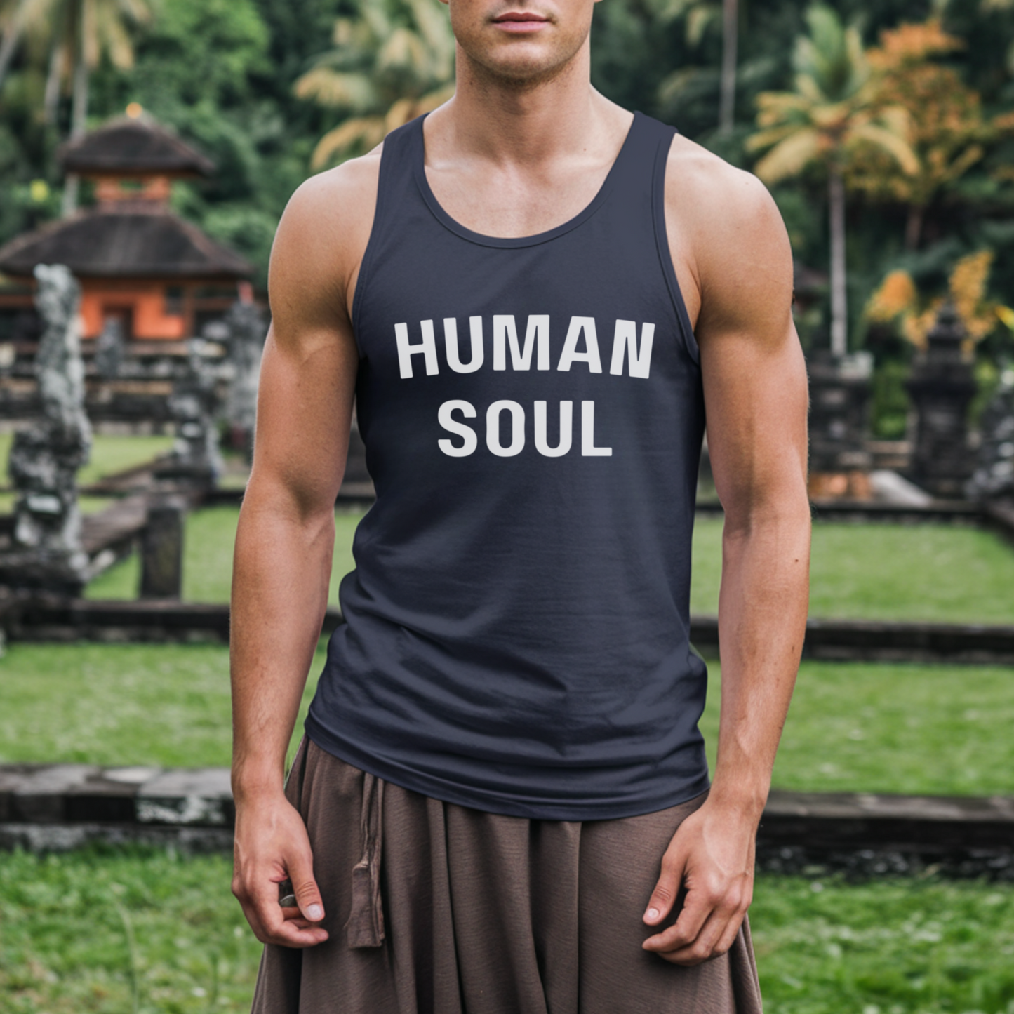 Human Soul White Block Letter Mens Tank