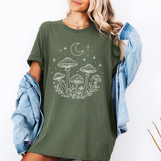 Magic Mushrooms with Celestial Moon Aesthetic T-Shirt