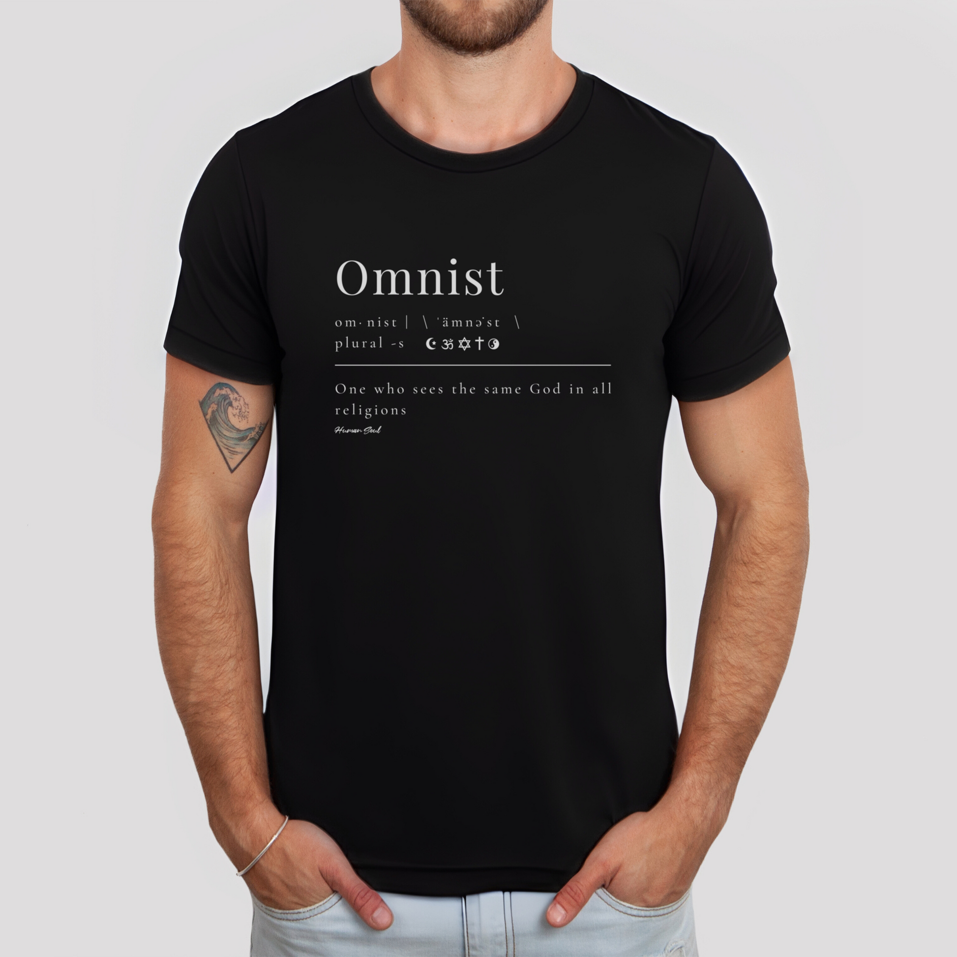 Front view of Omnist Definition Men's Spiritual T-Shirt