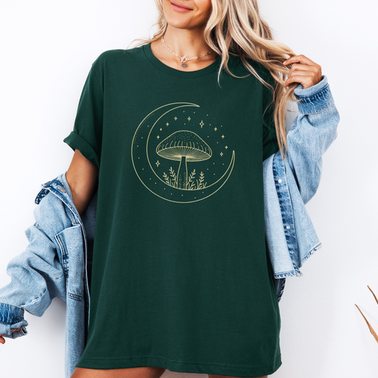 Crescent Moon with Golden Teacher Mushroom T-Shirt