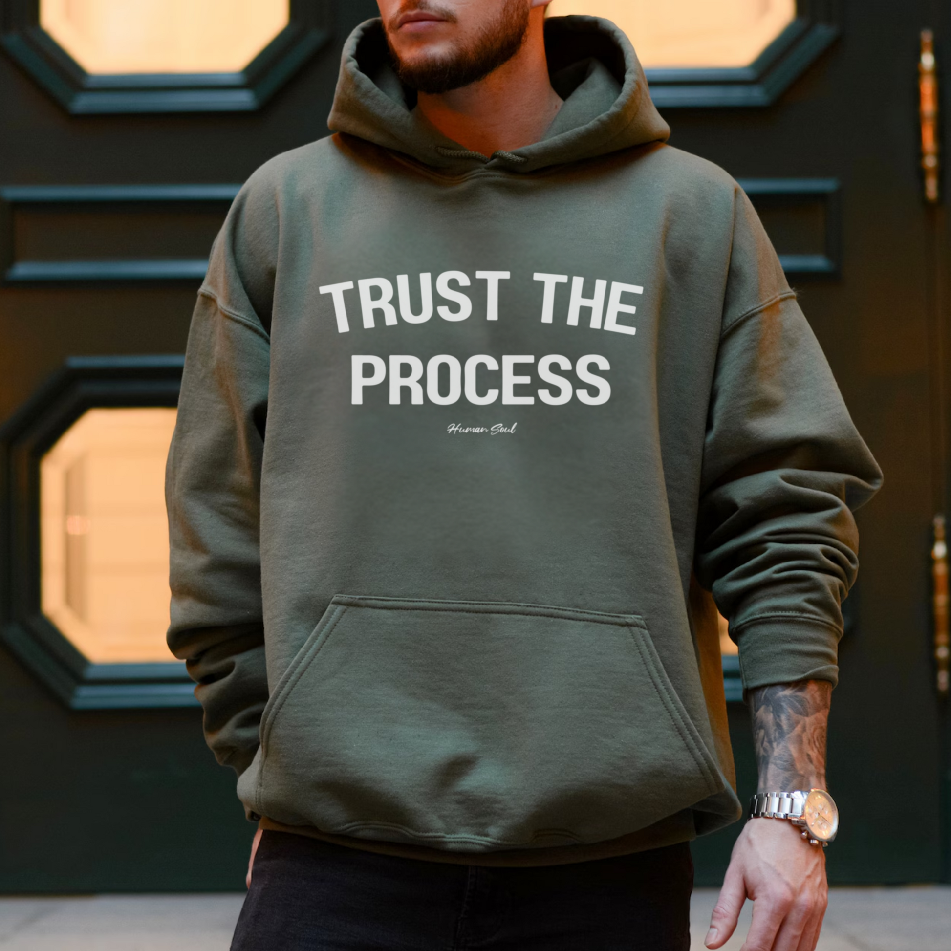 Trust the Process green spiritual hoodie for men